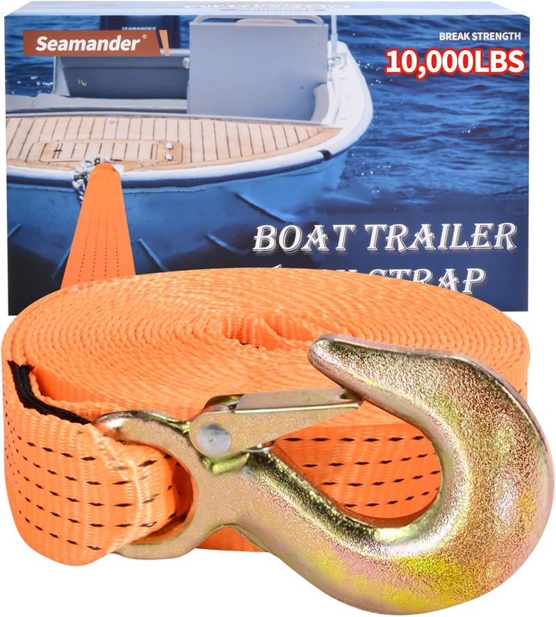 Seamander Boat Trailer Winch Strap with Hook,Heavy Duty Winch Strap Suitable for Towing and Boat Trailers,2 Inch 20-Foot 10,000 lbs Capacity - Image 1